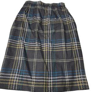 Plaid Wool-Blend Midi Skirt